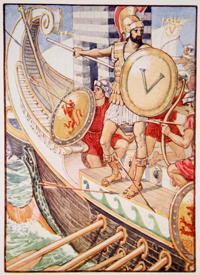 Hij werd een doelwit voor elke pijl, illustratie uit Het Verhaal van Griekenland door Mary Macgregor door Walter Crane