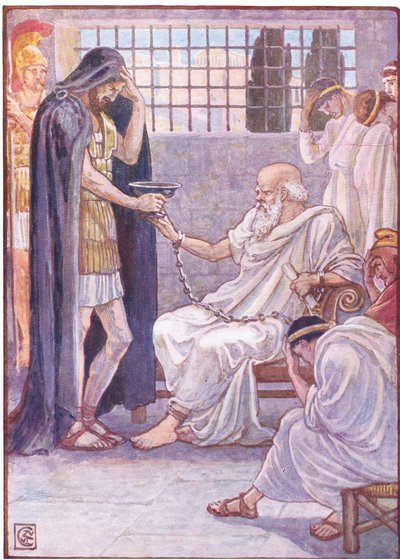 Hij dronk de inhoud alsof het een slok wijn was, illustratie uit The Story of Greece, 1930s door Walter Crane