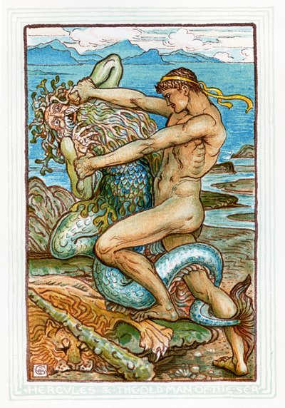 Hercules en de oude man van de zee door Walter Crane