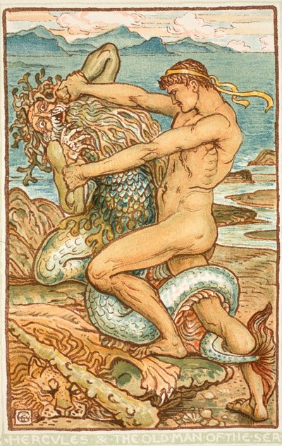 Hercules en de Oude Man van de Zee, illustratie uit 
