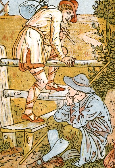Jog On, Jog On, liedillustratie uit Pan-Pipes, Een Boek van Oude Liederen, Nieuw Gerangschikt en met Begeleidingen door Theo. Marzials, gepubliceerd in Londen door George Routledge & Sons, 1884 door Walter Crane