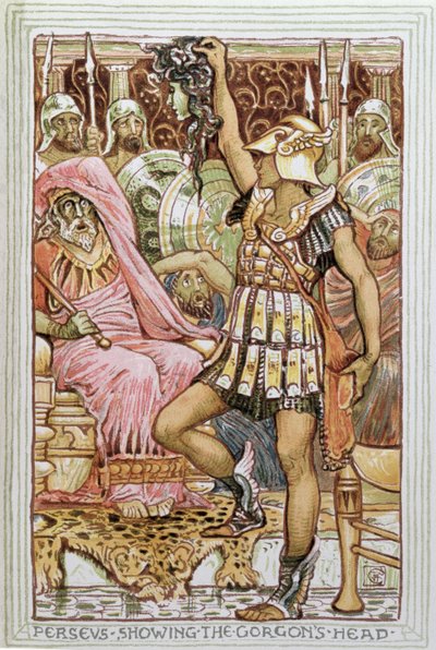 Perseus toont het hoofd van de Gorgon, illustratie voor 