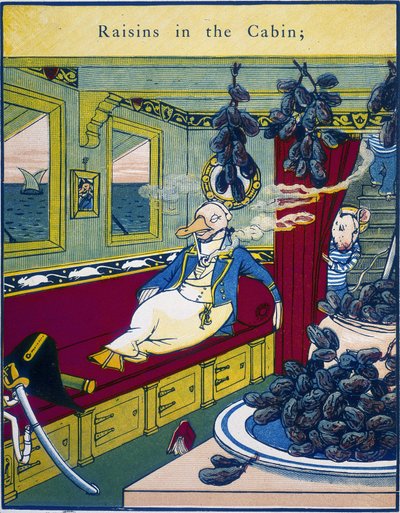 ""Rozijnen in de cabine", scène in een scheepscabine met een tros druiven op de voorgrond - in ""Routledge