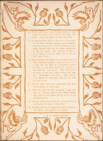 Leesinstructies voor een kind. Een bloemrijke rand, met cherubijnen. door Walter Crane