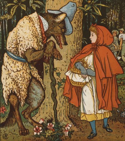 Roodkapje (kleur litho) door Walter Crane