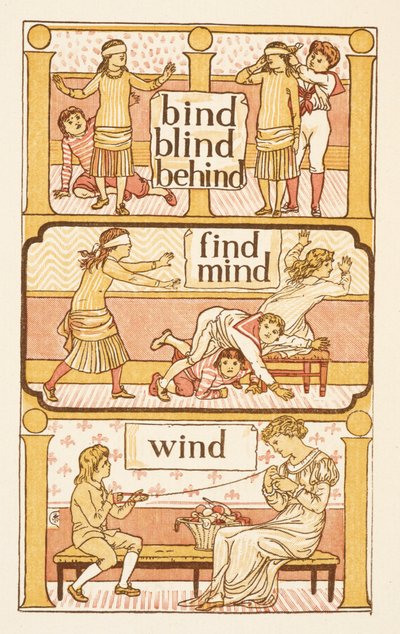 Rijmwoorden eindigend op de letter D. Een spelletje blindemannetje. De Gouden primer. door Walter Crane