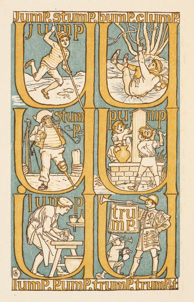 Rijmwoorden eindigend op de letter P. Om het gebruik van de letter U te illustreren. De Gouden primer. door Walter Crane