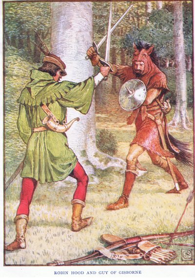 Robin Hood en Guy van Gisborne, c.1920 door Walter Crane