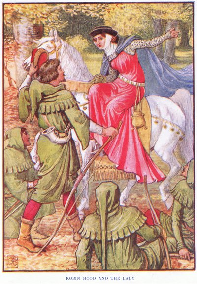 Robin Hood en de dame, ca. 1920 door Walter Crane
