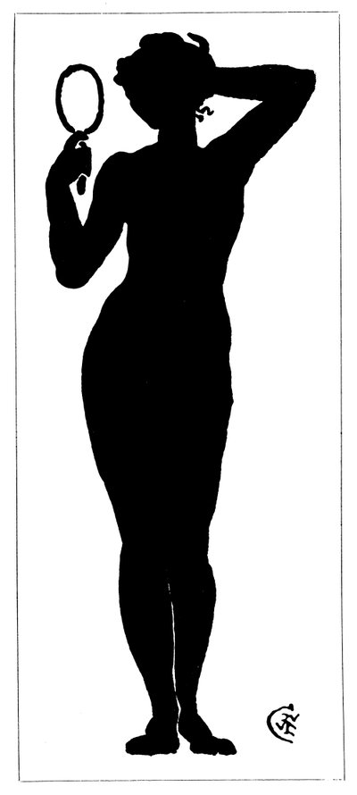 Silhouet van naakte vrouw die een spiegel vasthoudt door Walter Crane