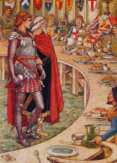 Sir Galahad wordt naar het hof van koning Arthur gebracht, 1911 door Walter Crane