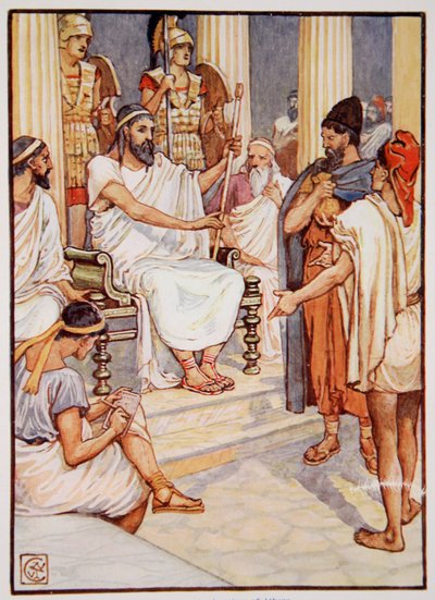 Solon bevrijdt een slaaf, illustratie uit Het Verhaal van Griekenland door Mary Macgregor door Walter Crane