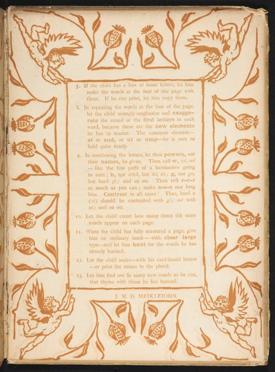Tekst met een bloemrijke volgorde. De Gouden primer. door Walter Crane