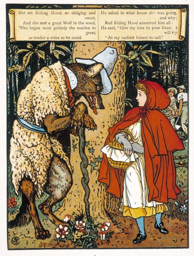 Roodkapje (ontmoeting met de wolf) - door John Lane, Walter Crane