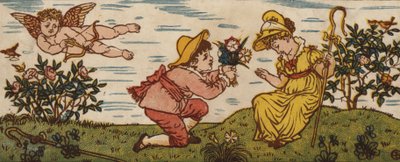 De Roos Is Rood; Het Viooltje Is Blauw; De Anjer Is Zoet; En Jij Ook (kleur litho) door Walter Crane