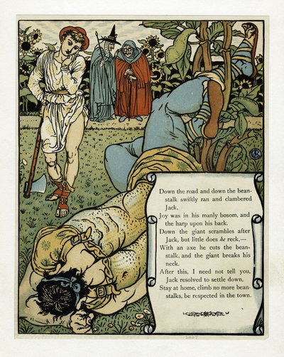 De reus breekt zijn nek, uit Het Blauwbaard Prentenboek, uitgegeven 1879 door Walter Crane