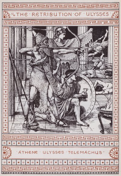 De vergelding van Odysseus (gravure) door Walter Crane