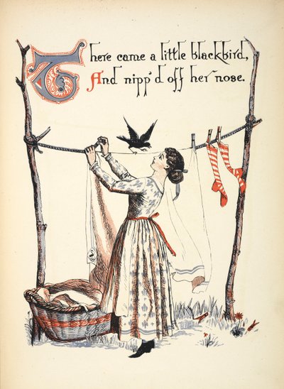 Er kwam een kleine merel, en knipte haar neus af. door Walter Crane