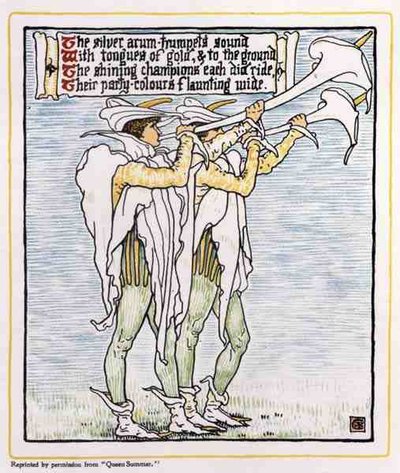 Trompetters met Lelies, uit Queen Summer door Walter Crane