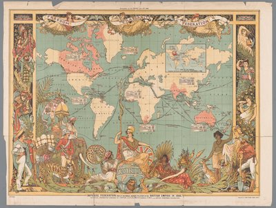 Wereldkaart met het koloniale Britse Rijk, 1886 door Walter Crane