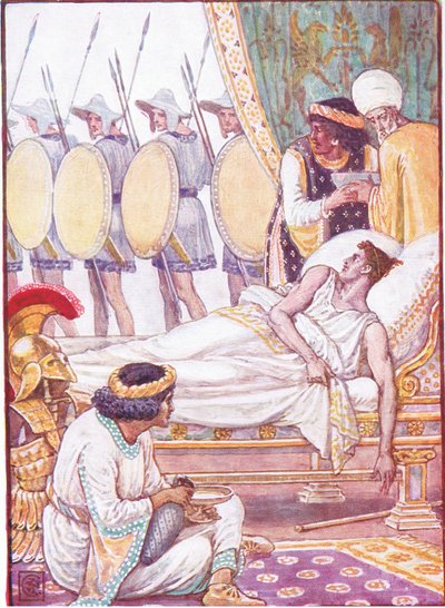 Met moeite keek hij naar hen terwijl ze voorbijgingen, illustratie uit The Story of Greece, 1930s door Walter Crane