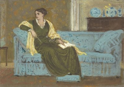 Vrouw zittend op een bank, 1865-1915 door Walter Crane