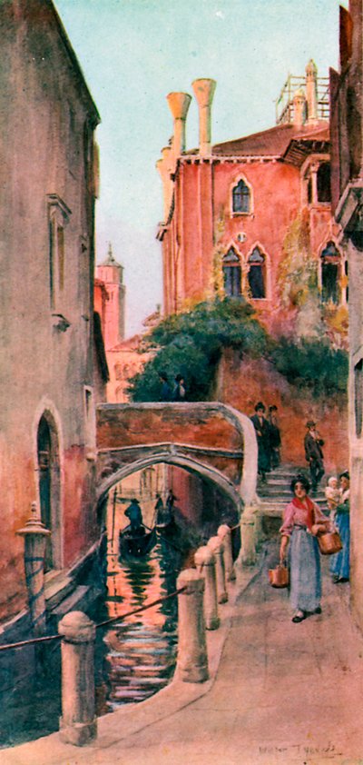 Een kanaal in Venetië (kleurenlitho) door Walter Frederick Roofe Tyndale