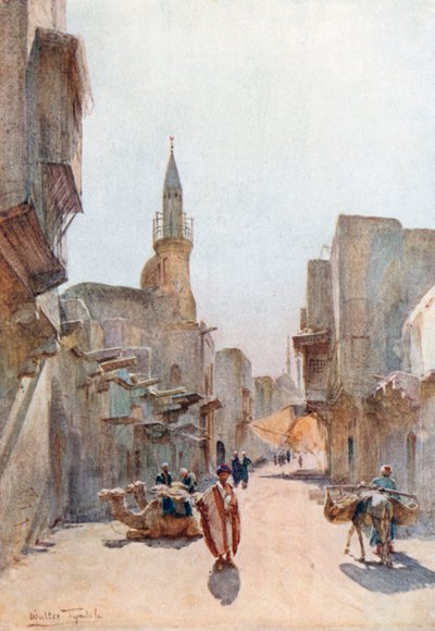 Een straat bij de Citadel, Caïro (kleurenlitho) door Walter Frederick Roofe Tyndale