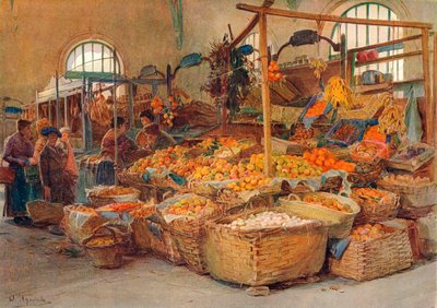 Fruitkraam, Mentone Markt, c1875-1906, 1906 door Walter Frederick Roofe Tyndale