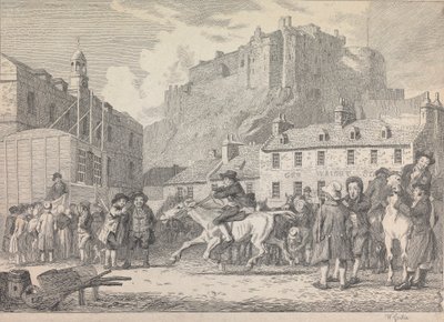 Edinburgh Castle en paardenmarkt door Walter Geikie