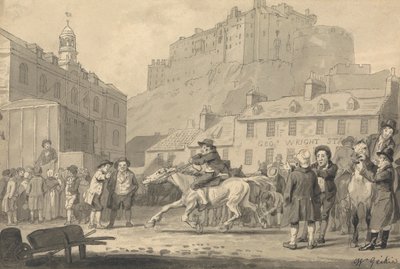 Edinburgh Castle en Paardenmarkt door Walter Geikie