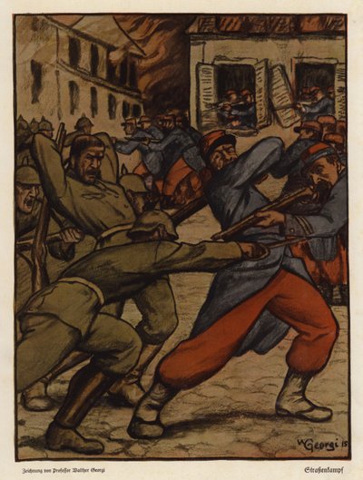 Straatgevecht tussen Duitse en Franse soldaten, Eerste Wereldoorlog door Walter Georgi