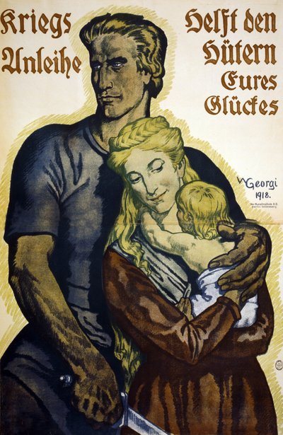 Eerste Wereldoorlog 1914-1918. Duitse poster voor abonnees op oorlogsleningen door Walter Georgi