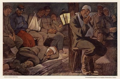 Gewonde soldaten bij het hulppost in Roulers, België, Eerste Wereldoorlog door Walter Georgi