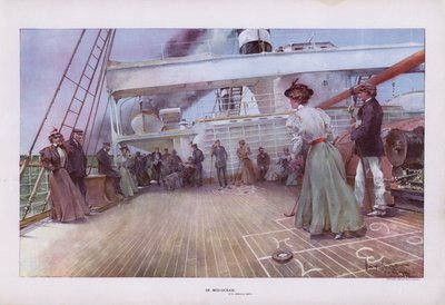 Midden op de oceaan: passagiers genieten van een potje shuffleboard aan boord van een schip door Walter Granville Smith