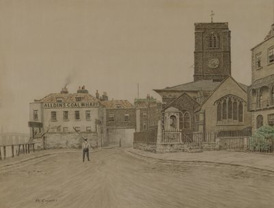 Alldins Kolenkade en Chelsea Oude Kerk, Londen door Walter Greaves