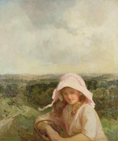 Meisje in een landschap door Walter Herbert Allcott