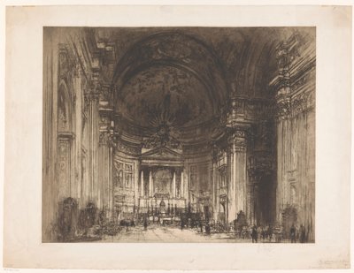 Gezicht op het interieur van de Santissimo Nome di Gesù in Rome door Walter Hilton Nash (signed by artist)
