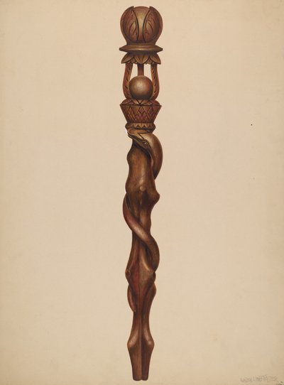 Scepter houthakker beeldhouwwerk, ca. 1938 door Walter Hochstrasser