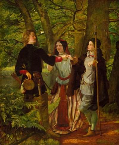 Zoals U Het Wilt - Act IV Scene I - Rosalind Onderwijst Orlando in de Huwelijksceremonie of Het Schijnhuwelijk van Orlando en Rosalind door Walter Howell Deverell