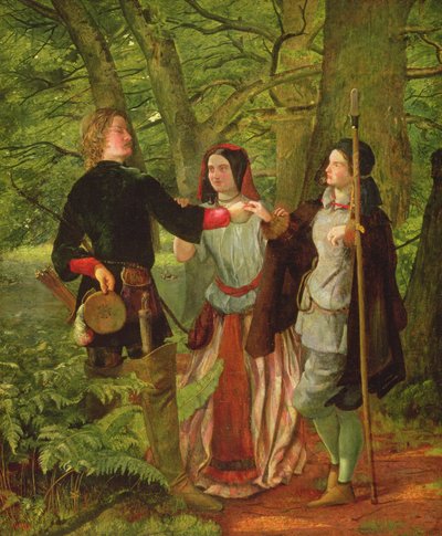 Zoals U Het Wilt - Act IV Scene I - Rosalind die Orlando Onderwijst in de Huwelijksceremonie of Het Schijnhuwelijk van Orlando en Rosalind, 1850 door Walter Howell Deverell