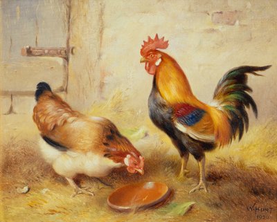 Kippen voeren door Walter Hunt