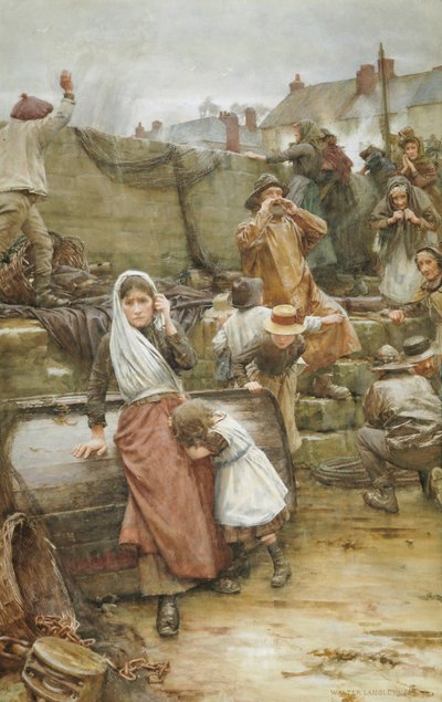 Rampscène in een Cornish vissersdorp door Walter Langley