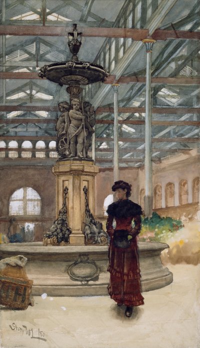 Oude markthal en fontein, Birmingham door Walter Langley