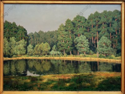 Boslandschap met een Märkisch meer door Walter Leistikow