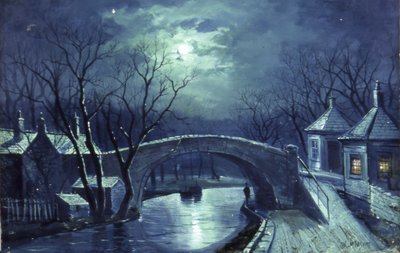 Redcote Brug, Armley, bij Maanlicht door Walter Linsley Meegan