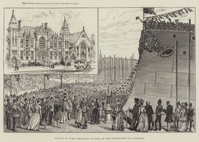 Te water laten van HMS Endymion in Hull door de markiezin van Salisbury door Walter Paget