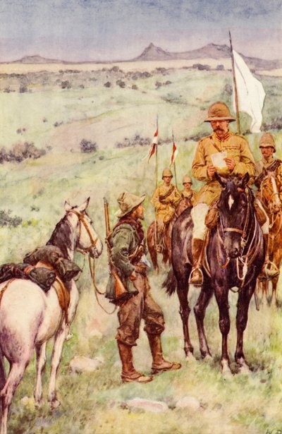 Lord Kitchener en de boodschapper van generaal Cronje, Paardeberg door Walter Paget