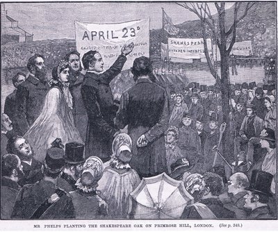 Mr Phelps plant de Shakespeare Eik op Primrose Hill, Londen 1864 AD door Walter Paget