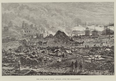 De burgeroorlog in Chili, Iquique, na het bombardement door Walter Paget